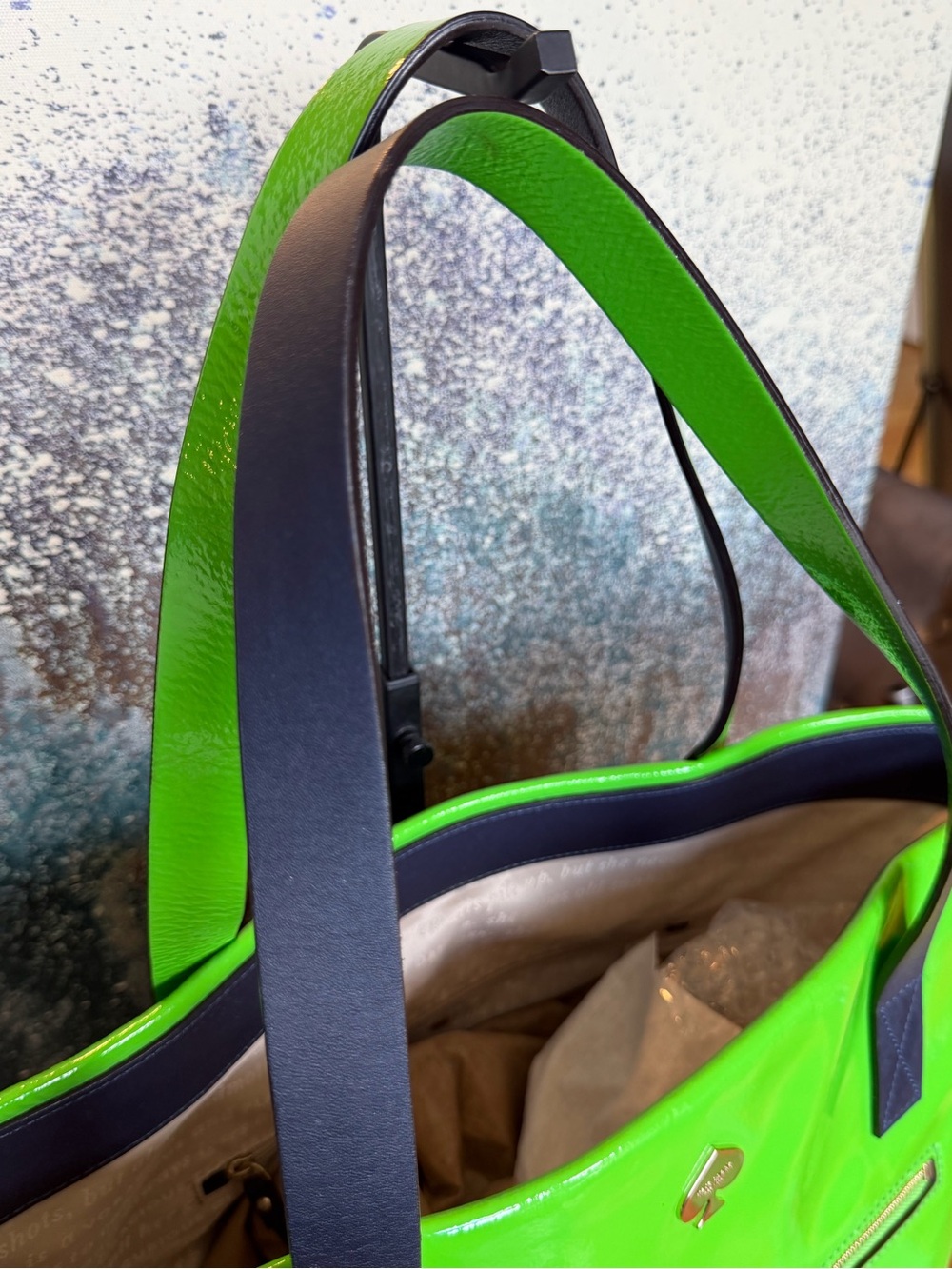 Kate Spade Rare Collectible Flicker Bon Shopper Storybook Lining Navy Green - Picture 8 of 17